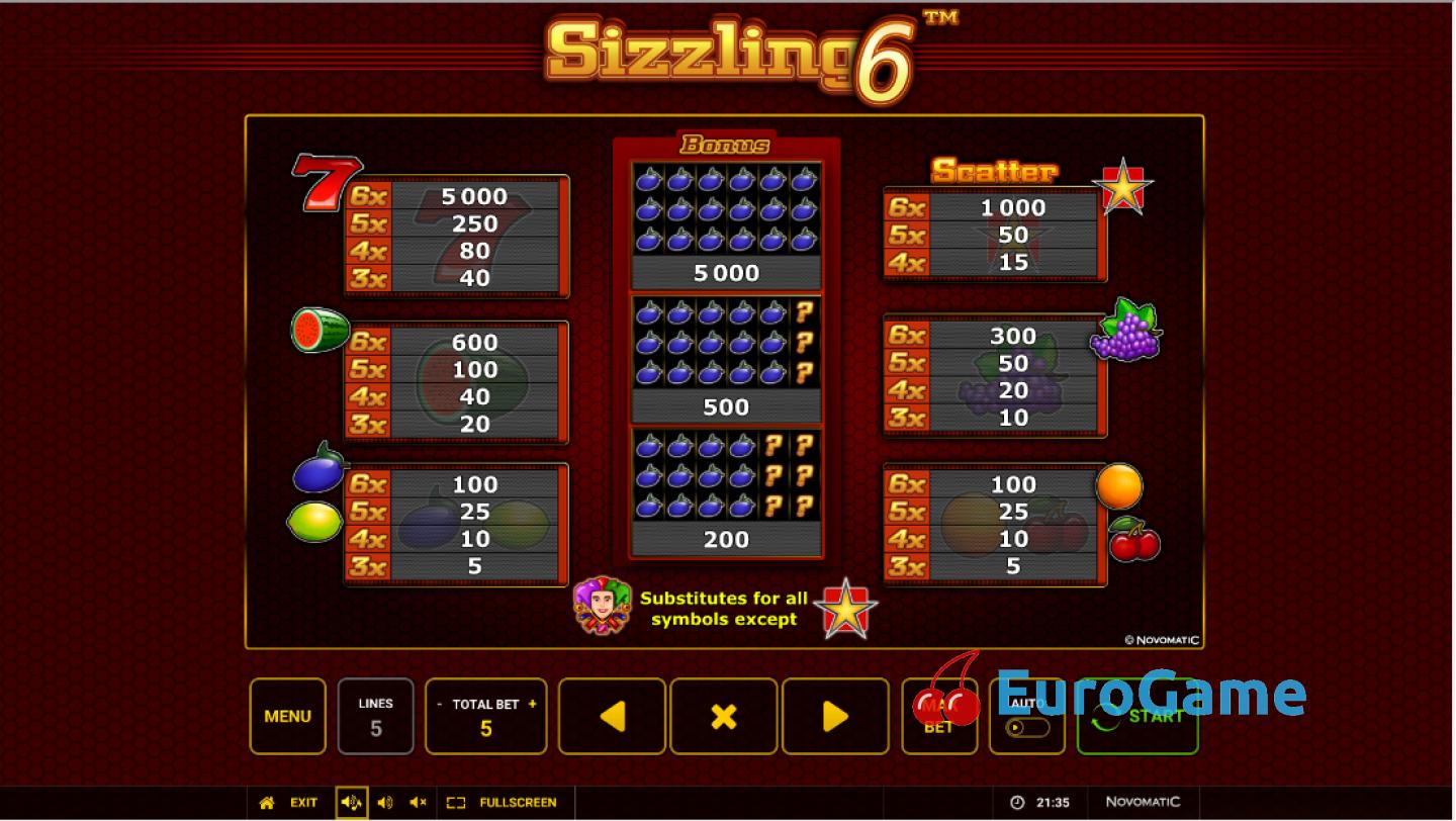 бесплатный игровой автомат Sizzling 6